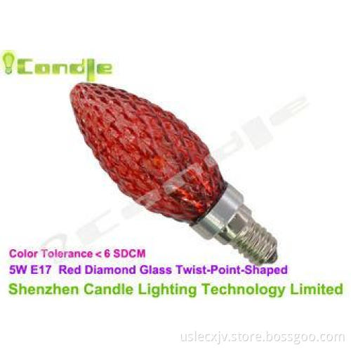 5 Watt E17 Dimmable Led Candle Bulb Diamond Glass Shaped Re